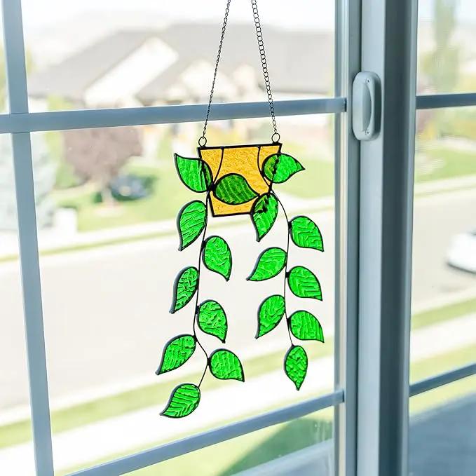 Stained Glass Window Hanging 17 Leaf Plant Stain Glass Window Hanging Real Stained Glass Hanging Hanging Stained Glass for Windows Stained Glass suncatchers Stained Glass Plant Stained Glass by GreenHaven Gardens