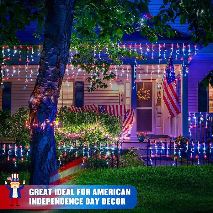 JMEXSUSS Icicle Lights for 4th of July Decor, 400 LED Red White and Blue Icicle Lights for Outside, 38.8 Ft Independence Day Icicle String Lights Indoor Outdoor Holiday Christmas American Flag Decor by GreenHaven Gardens