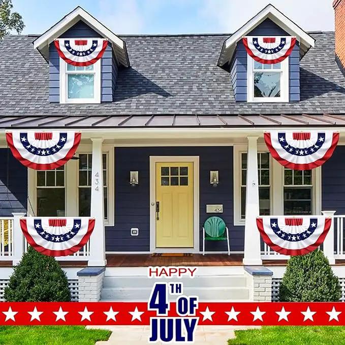 8 Pack USA Pleated Bunting Fan Flags, 1.5x3 Ft Patriotic Half Fan Banner American Flag Decoration Bunting for Outside Red White and Blue Decor Independence Day Memorial Day 4th of july Decorations by GreenHaven Gardens