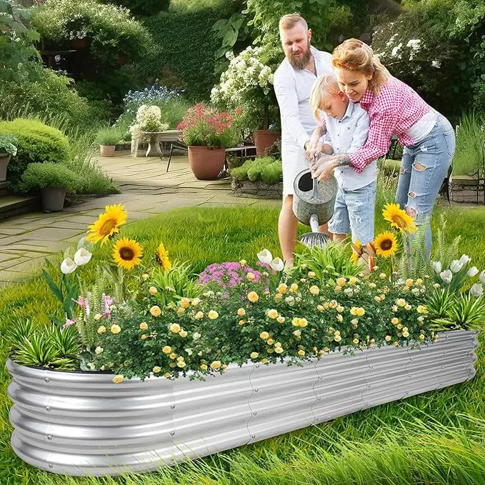 1MORE Galvanized Raised Garden Bed- Planter Garden Boxes Outdoor, Raised Beds for Gardening, 8x2x1ft Metal Garden Bed Kit for Vegetables Flower, Planter Raised Beds with Protective Tape & Tools.Silver by GreenHaven Gardens
