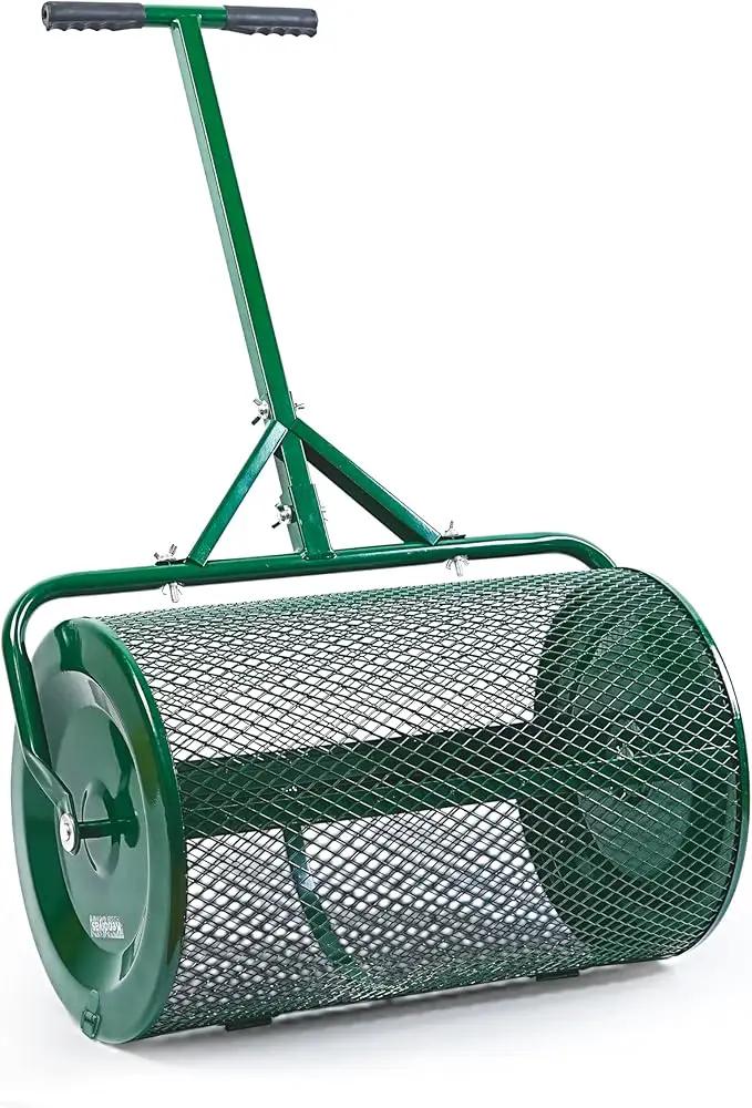 Compost Spreader- 24 inch Peat Moss Roller With improved T shape handle-Lawn & Garden Spreader For Top Dressing Compost, Fertilizer, Mulch And Soil- Strong and Lightweight material for basket by GreenHaven Gardens