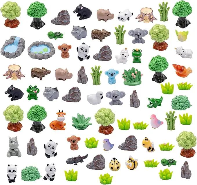 Miniature Small Animal Figurines, 80pcs of Mini Resin Animals, Forest Decoration Ornaments, Miniature Landscape Ornament Sets, Fairy Garden and Dollhouse Accessories by GreenHaven Gardens