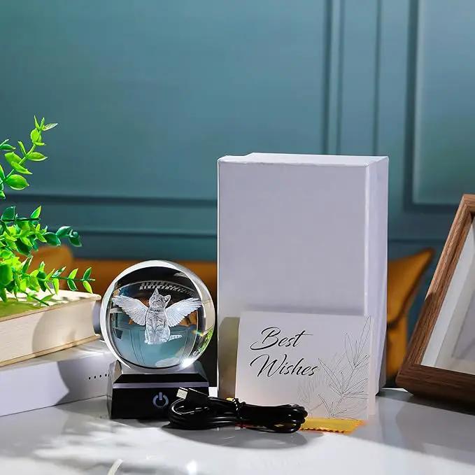 Qianwei Cat Memorial Gifts for Loss of Cat - Pet Memorial Cat Angel Statue 3D Crystal Engraved Office Decor - Remembrance Bereavement Passing Away Sympathy Gifts in Memory of Death by GreenHaven Gardens