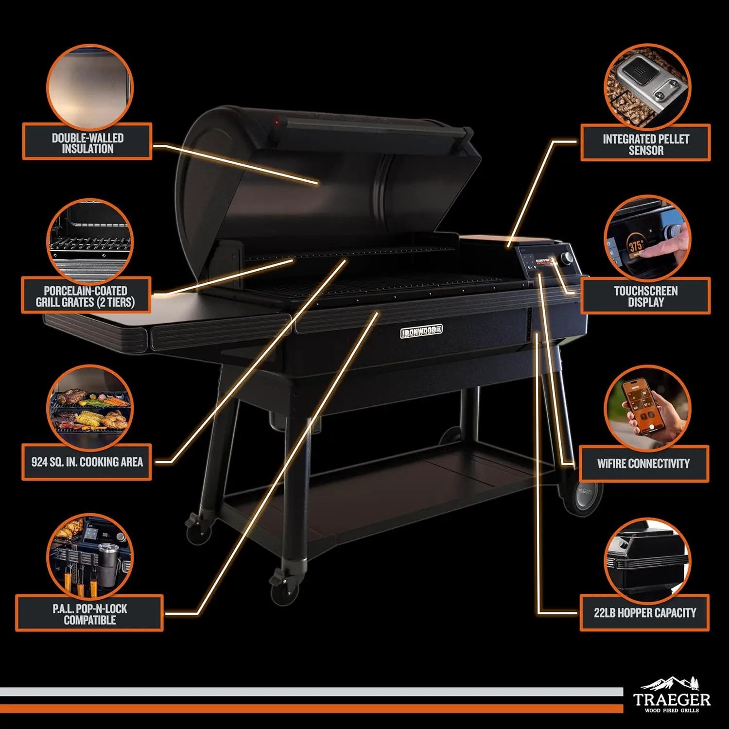 Traeger Ironwood XL Wood Pellet Smoker Grill, 924 Sq In Cooking Area, WiFIRE Smart Temperature Control, Up to 500 Degrees, Super Smoke Mode, 6 in 1 Outdoor BBQ Electric Smoker and Grill by GreenHaven Gardens