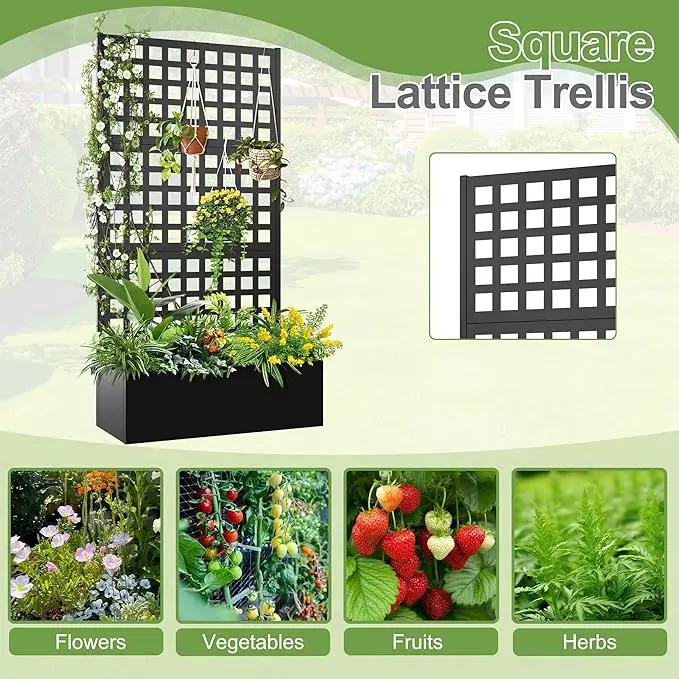 Metal Raised Garden Bed, Trellis Planters Bed with Drainage Holes for Climbing Plants, Vegetables Outdoor Privacy Screen with Planter Box 73"x35"x16", Black by GreenHaven Gardens