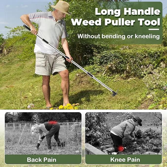Weed Puller Tool with Long Handle - 60" Manual Weeder Remover Tool, 2 in 1 Hand Weed Rake and Garden Hoe for Gardening, Heavy Duty Uprooting Weeding Pull for Yard, Lawn, Patio and Garden by GreenHaven Gardens