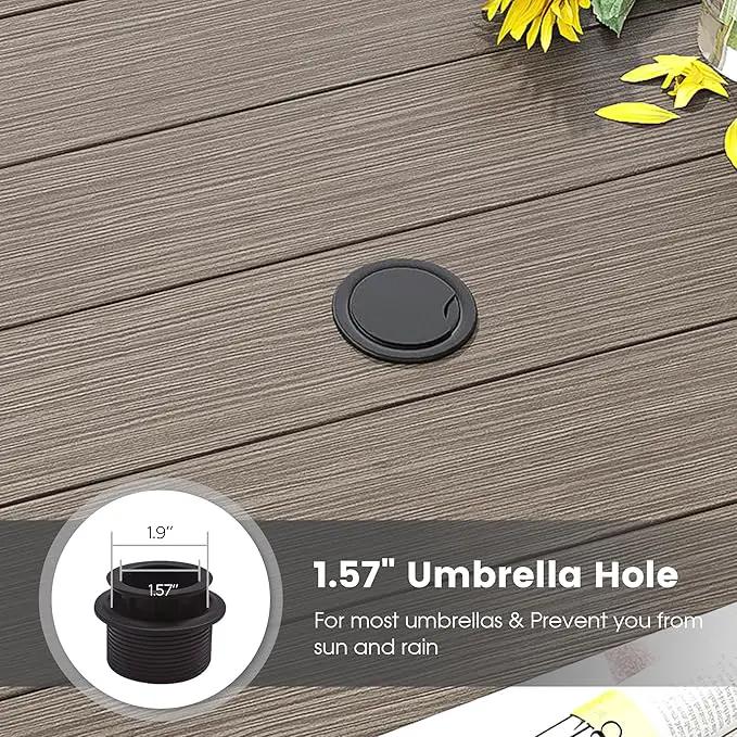 DIFY 48" Round Patio Dining Table for 6, Outdoor Metal Dining Table with 1.57" Umbrella Hole for Backyard Lawn Garden, Grey Wood-Like by GreenHaven Gardens
