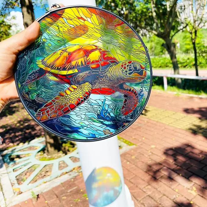 RIVEENY Sea Turtle Glass Window Hanging,8" Sea Turtle Decor Sun Catchers,Stained Glass Sun Catcher Hanging Decoration with Metal Chain,Sun Catchers for Window Decor Outdoor Garden Decor by GreenHaven Gardens