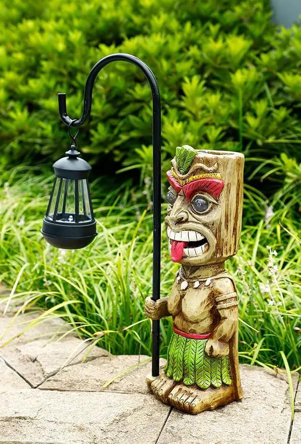 16.7" H Tiki Decor Garden Statue,Large Lantern Tiki Figurine with Solar Lights,Hawaiian Tiki Man Outdoor Patio Yard Lawn Bar Party Beach Pool Pond Halloween Christmas Decoration Ornament Gifts by GreenHaven Gardens
