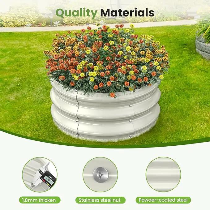 2pcs 2x2x1 FT Galvanized Raised Garden Bed Kit, Round Raised Garden Beds Outdoor Raised Beds for Gardening, Planter Boxs for Vegetables Flower Herb(Pearl White & Sage Green) by GreenHaven Gardens