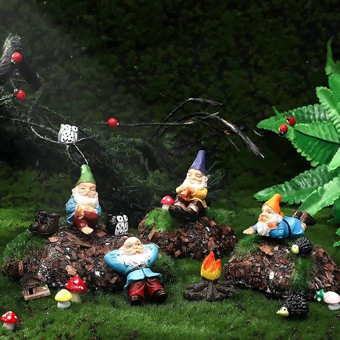 Jetec Gnomes Fairy Resin Statues Miniature Garden Accessories Mini Dwarf Figurine Fairy Miniature Ornament DIY Kit Micro Landscape Ornaments for Outdoor Indoor Patio Yard Lawn Garden (Fire Gnomes) by GreenHaven Gardens