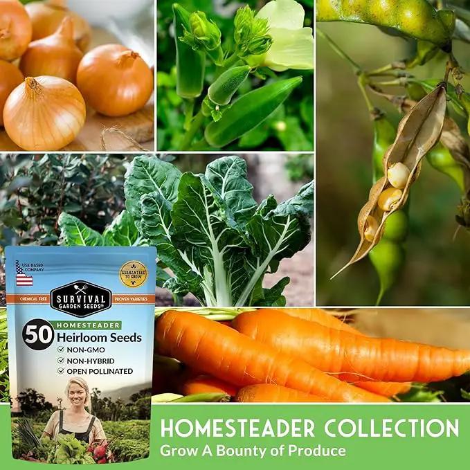 Survival Garden Seeds Homesteader Collection - 50 Packs Non-GMO Heirloom Vegetable, Fruit, Herb Seed Varieties for Growing a Victory Garden - Plant & Grow Survival Food - Emergency Preparedness Gear by GreenHaven Gardens