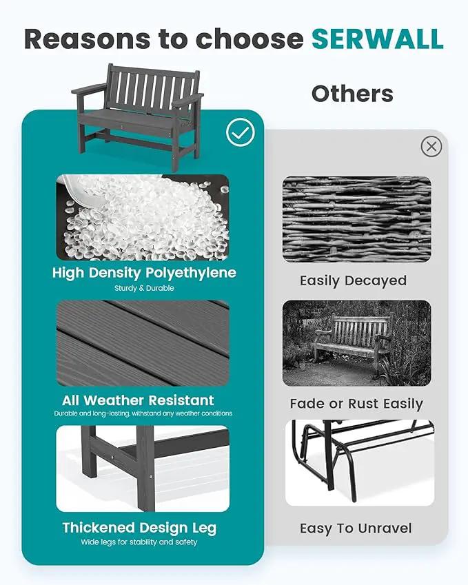 SERWALL Outdoor Bench, HDPE Outdoor Benches Weatherproof, 2-Person Garden Bench with 660 lbs Weight Capacity, Patio Benches for Outdoors, Garden, Porch, Backyard and Park, Grey by GreenHaven Gardens