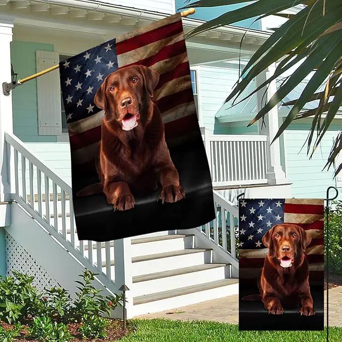 FLAGWIX Patriot American Dog Flags - Chocolate Labrador American Double Sided Flag - 4th of July Decorations for Home, Outside, House Flag 30x40 Heavy Duty Canvas, Decorative Indoor Outdoor Flag by GreenHaven Gardens