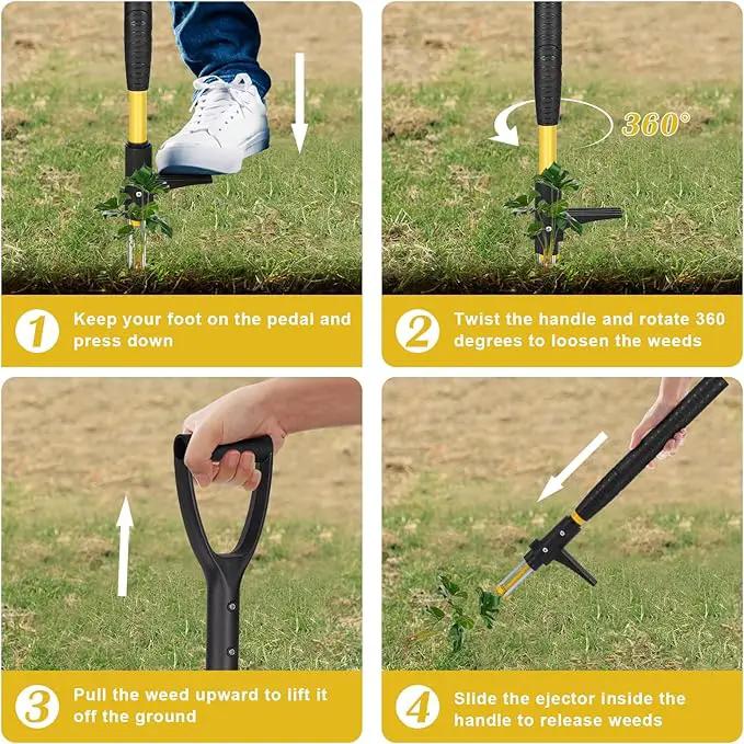 39" Stand Up Weed Puller Tool - Heavy Duty Detachable 3-Claw Weeder with Ergonomic Long D-Handle | Tools for Effortless Garden Weed Removal (Dandelions, Thistles & More) by GreenHaven Gardens