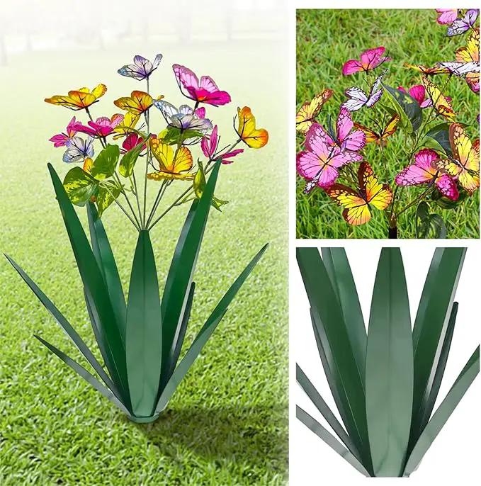 Garden Outdoor Butterfly Enlarge Thickened Wind Resistant Metal Agave Garden Art Metal Plant Country Sculpture Statue Decorations Ornaments Artificial Waterproof Butterflies(Green 3pcs) by GreenHaven Gardens