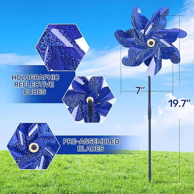 BATTIFE 10 Packs Blue Pinwheels for Yard and Garden, Sparkly Reflective Pinwheel for Scare Birds Away, Wind Spinner Deterrent Outdoor by GreenHaven Gardens