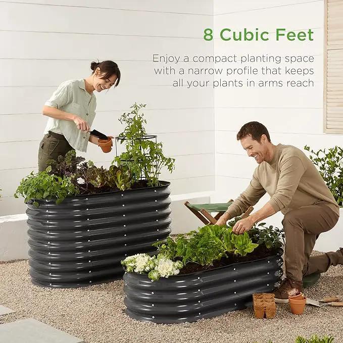 Best Choice Products 4x2x1ft Outdoor Metal Raised Garden Bed, Oval Deep Root Planter Box for Vegetables, Flowers, Herbs, and Succulents w/ 51 Gallon Capacity, Rubber Edge Guard - Charcoal by GreenHaven Gardens