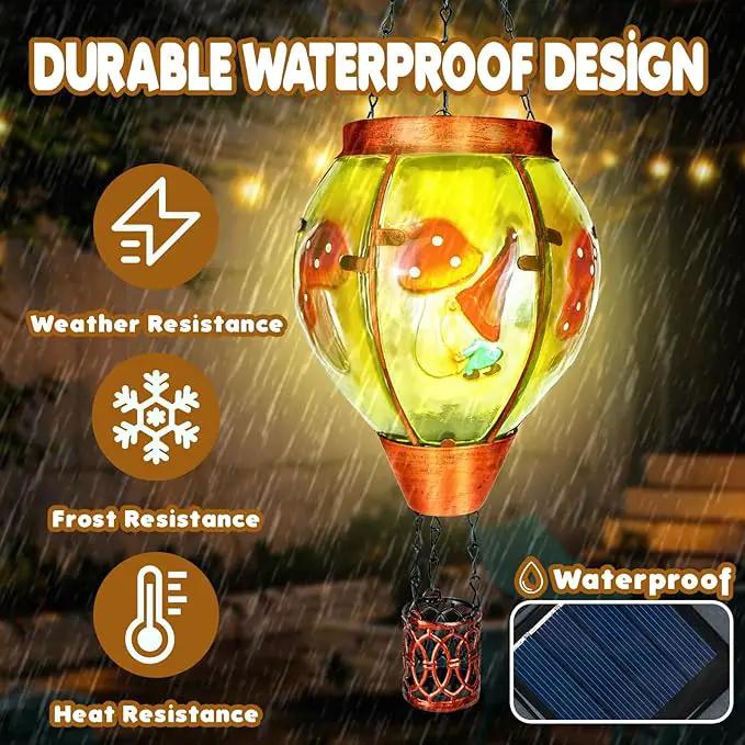 2 Pack Solar Hot Air Balloon Lantern with Flame，Mushroom Gnome Glass Solar Hanging Lanterns Outdoor for Outside Garden Patio Tree Porch Yard, Mushroom Gifts for Women Grandma Mom - Mushroom by GreenHaven Gardens