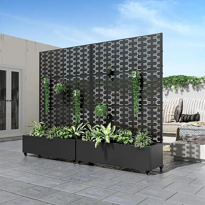 Casaphoria Metal Raised Garden Bed with Trellis and Wheels, 47"x47"x16" Planter Box for Climbing Plants, Vegetables & Vines, Features Drainage Holes and Privacy Screen, Black-Square by GreenHaven Gardens