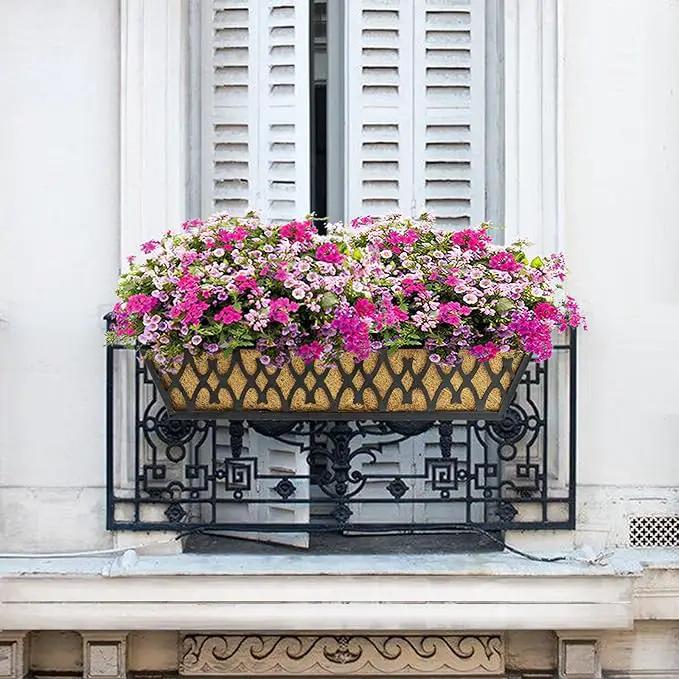 4 Pack 24 Inch Window Boxes Planters for Outdoor Plants Railing Planter Box with Adjustable Brackets for Windowsill Porch Fence Patio Hanging Flower Coco Baskets for Outside Decoration - Black by GreenHaven Gardens