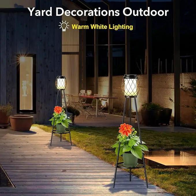 Solar Lights Outdoor Street Lights with Plant Stands 2 Pack, Solar Floor Lamp Metal Tripod Patio Lights for Garden Yard Pathway Driveway Front/Back Porch Decoration by GreenHaven Gardens