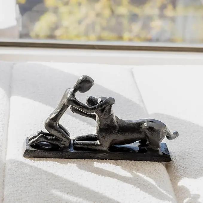 Boy and Dog Statue, Love of Dog Sculpture, Gifts for Dog Lovers, Dog Memorial Gifts for Man and Boy, Cast Iron, Black by GreenHaven Gardens