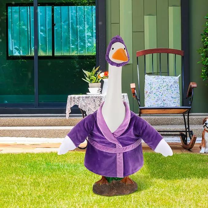 Christmas Lady Goose Outfit Bathrobe Porch Clothes for 23'' Cement Goose Outdoor Garden Yard Patio Statue Halloween Costume Decoration(Purple) by GreenHaven Gardens