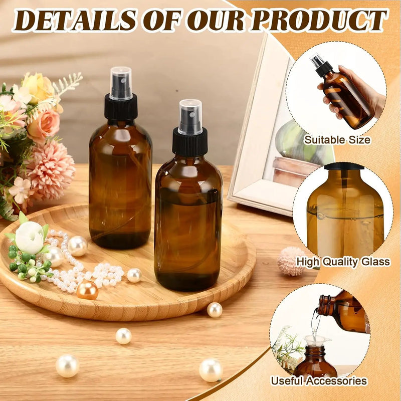 Norme 12 Pcs 8 oz Glass Spray Bottles with Funnels and Labels Refillable Cosmetic Empty Spray Bottles with Sprayer Containers for Essential Oil Cleaning Solutions(Amber,Stylish) by GreenHaven Gardens