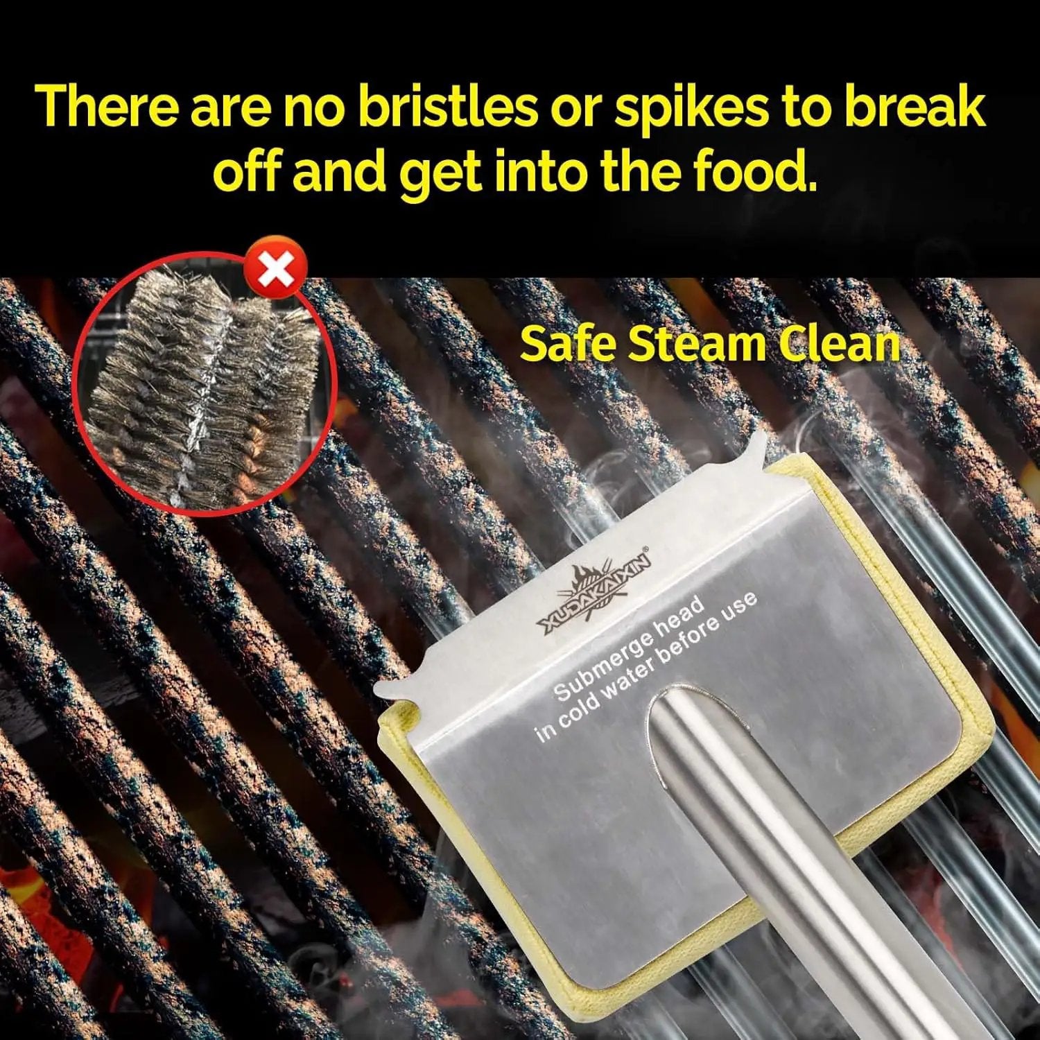 Grill Brush Bristle Free,Aramid Fiber Wavy Pad Seamless-Fit Cast Iron/Stainless-Steel Grates,BBQ Replaceable Scraper Cleaning Head,Safe Grill Cleaner for Outdoor Grill,Gifts for Men/Dad by GreenHaven Gardens