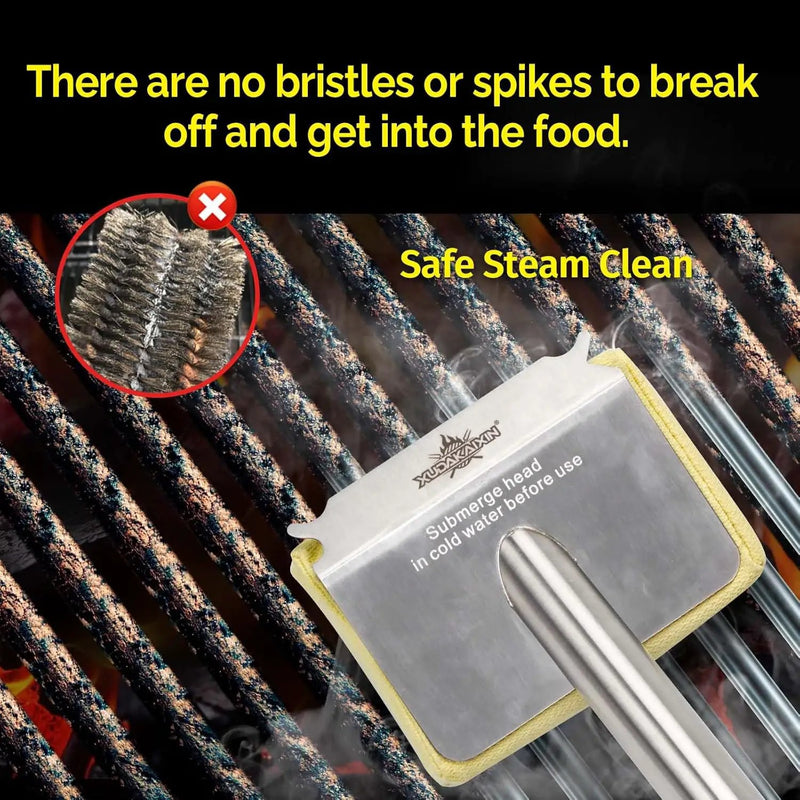 Grill Brush Bristle Free,Aramid Fiber Wavy Pad Seamless-Fit Cast Iron/Stainless-Steel Grates,BBQ Replaceable Scraper Cleaning Head,Safe Grill Cleaner for Outdoor Grill,Gifts for Men/Dad by GreenHaven Gardens