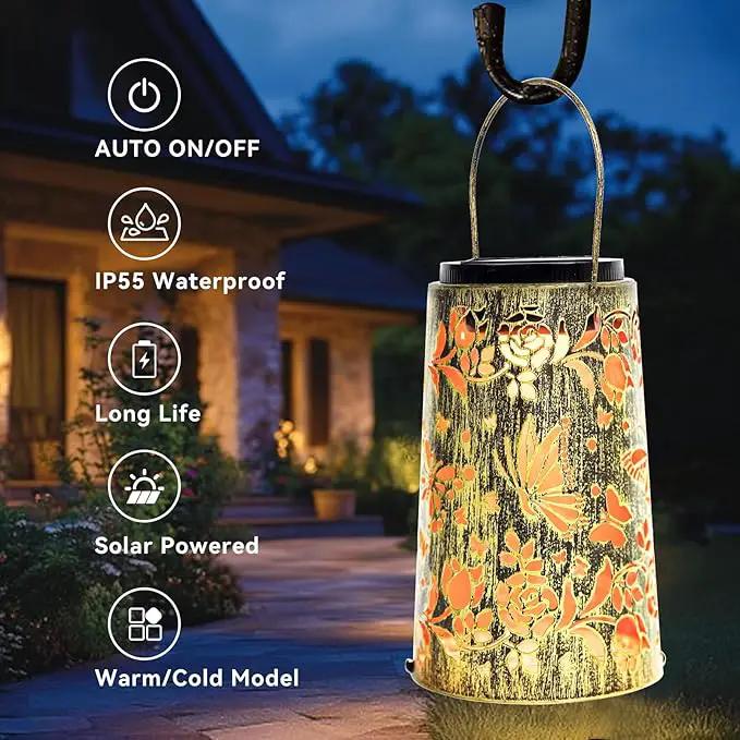 Waterproof Metal Hanging Solar Lantern, Decorative Outdoor Butterfly Light for Garden or Yard Use, Cool/Warm Lighting, 2 Pack by GreenHaven Gardens