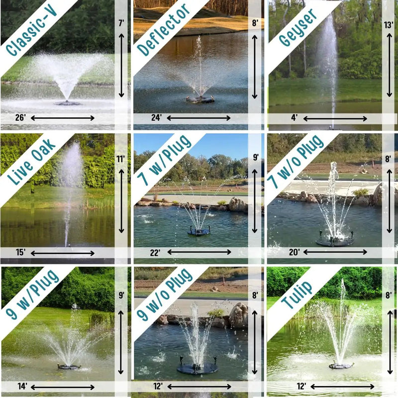 HALF OFF PONDS Floating Fountain – 1/2 HP Pond Aerator, 100' Cord – 6,100 GPH Water Pump – 9 Spray Patterns - White LED Lights - for Ponds & Water Gardens by GreenHaven Gardens