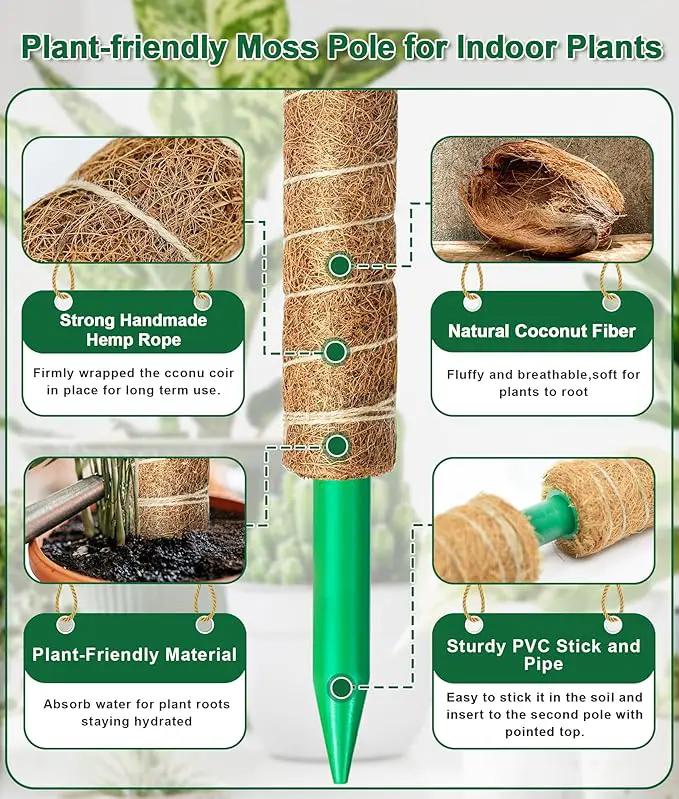 EAONE Moss Pole 126 Inch, 6 Pack 21" Monstera Plant Support for Climbing Potted Live Plants Indoor, Stackable Coco Coir Moss Sticks Monstera Stakes for Pothos Philodendron, with Garden Labels & Ties by GreenHaven Gardens