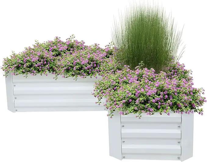 Sunnydaze Galvanized Raised Garden Bed - Metal Raised Bed for Gardening - Outdoor Planter Box for Flowers, Plants, and Vegetables - Ivory White - 12” H L-Shaped by GreenHaven Gardens