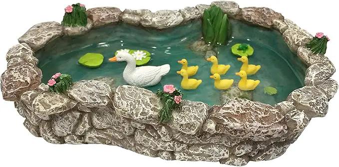 GlitZGlam Duck Pond -Mother and Ducklings! A Miniature Duck Pond for a Miniature Fairy Garden and Miniature Garden Accessories by GreenHaven Gardens