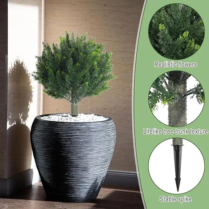 Yunlly 2 Pcs Artificial Cedar Topiary Ball Fake Tree 18" Bush Front Porch Decor Artificial Shrubs for Outdoors Faux Cypress with Ground Spike, Evergreen Plants for Indoor Garden Patio, UV Resistance by GreenHaven Gardens