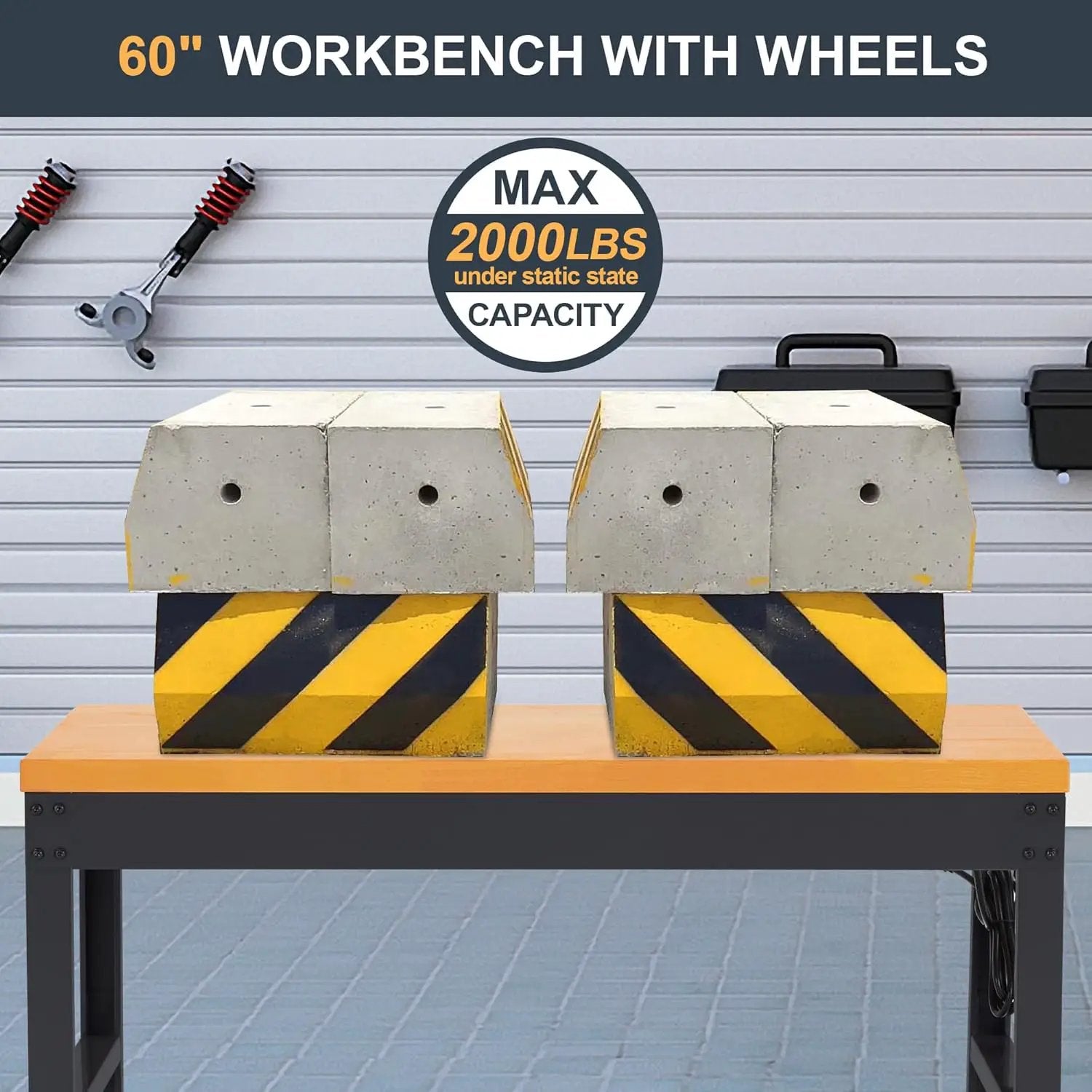 HABUTWAY Height Adjustable Workbench with Wheels 60" 2000 Lbs Capacity Solid Wood Work Station Heavy-Duty Rolling Work Tables for Garage Party Shop Office by GreenHaven Gardens