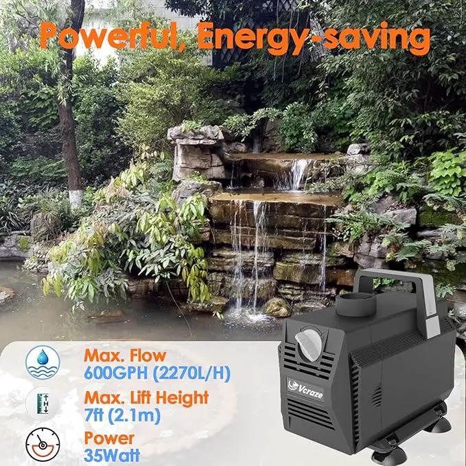 Submersible Water Pump 600GPH/35W Fountain Pumps with Flow Control, Pond Pump Submersible Outdoor with 10ft 3-Core Power cable for Hydroponics, Aquarium, Waterfall, Statuary, Water feature
