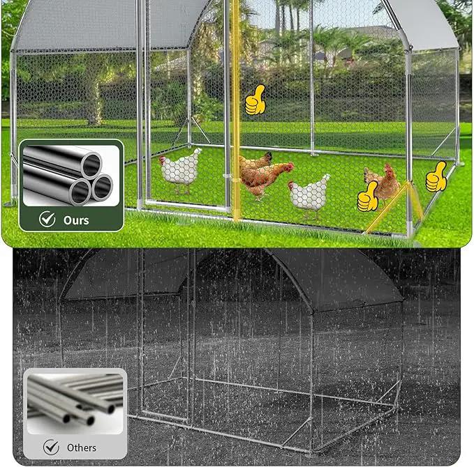 4ever2buy Large Metal Chicken Coop with Run Walk-in Poultry Cage Chicken Runs House Pen Cage Dome Roofed Chicken Coops with Anti-Ultraviolet Cover for Outdoor Backyard Farm Use 9.5'W x 19.3'L x 6.3'H by GreenHaven Gardens