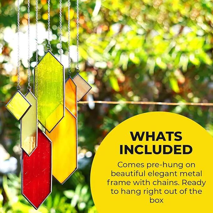 Sensory4U Stained Glass Suncatcher – Element Earth Tones Window Hanging Wall Art – Modern Design Home or Garden Décor – Unique Glass Suncatcher for Window, Porch, or Patio by GreenHaven Gardens