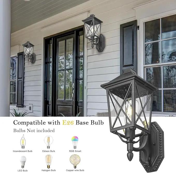 Darkaway Outdoor Wall Light Fixture,Outside Porch Lights Wall Mounted Seeded Glass Exterior Waterproof Lantern Modern E26 Socket Wall Sconce Lighting for Front Door Yard Patio by GreenHaven Gardens