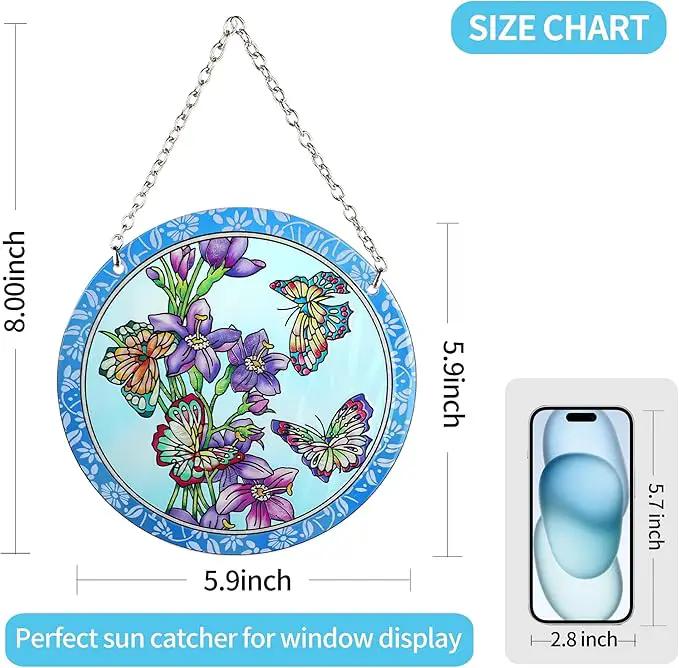 Butterfly Stained Glass Window Hanging - Butterfly Gifts for Women, Birds Suncatchers for Windows - Birds Window Hangings with Chain and Hook, 6 inch Stained Glass Suncatcher for Mom by GreenHaven Gardens