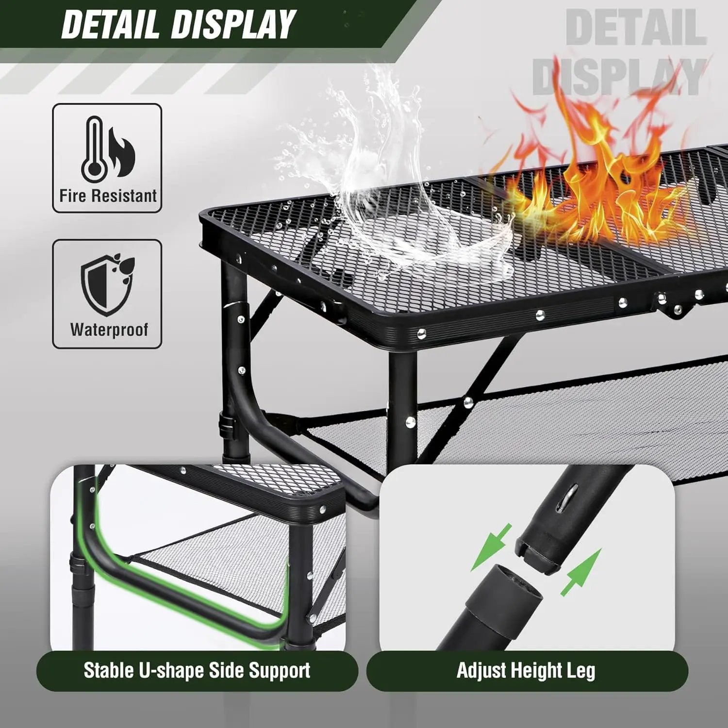REDCAMP Small Triple fold Folding Grill Table for Outside, 3 Heights Adjustable Lightweight Portable Metal Aluminum Frame Outdoor Table for Camping Picnic Cooking BBQ, Black, 34x16 inches by GreenHaven Gardens