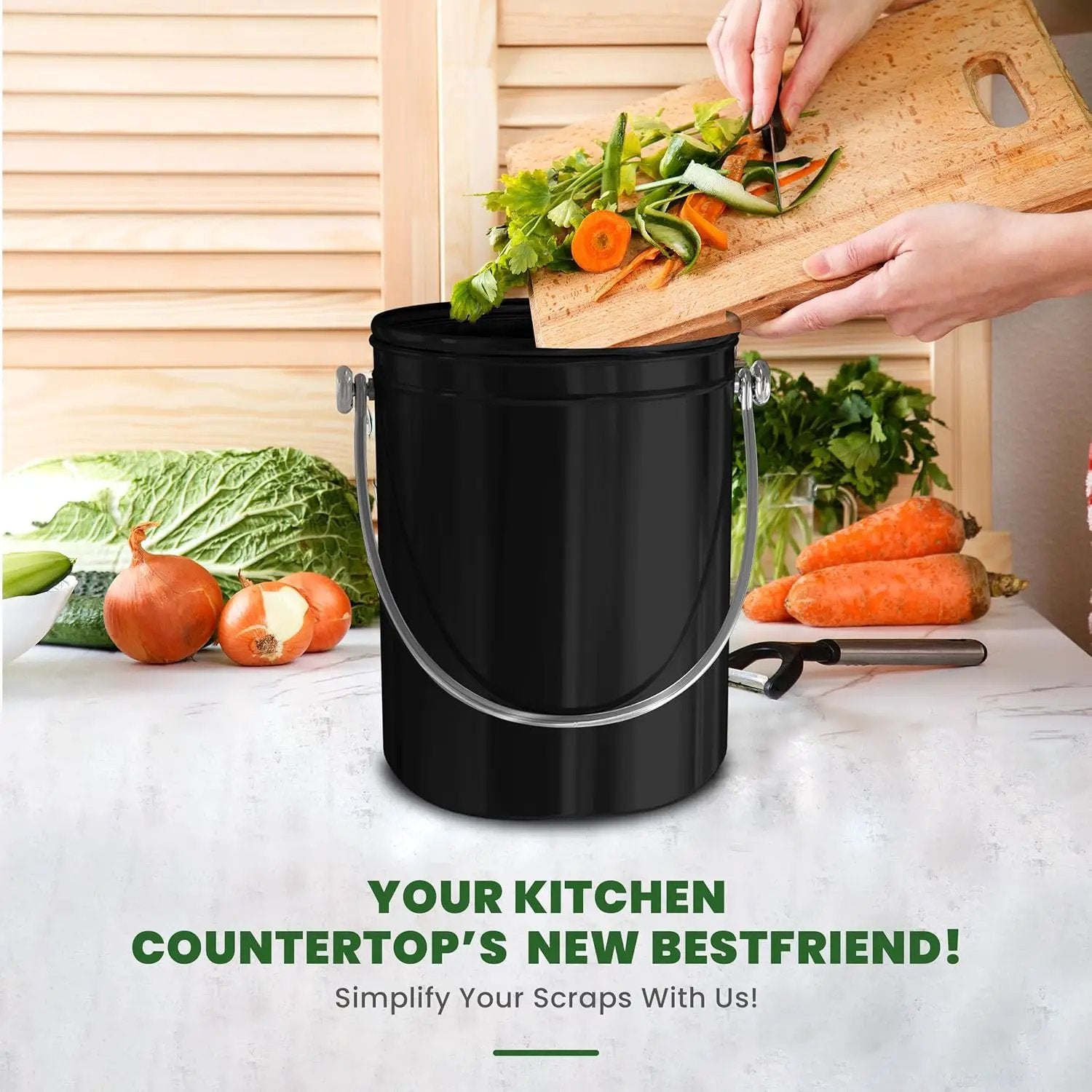 Utopia Kitchen Compost Bin for Kitchen Countertop, 1 Gallon Compost Bucket for Kitchen with Lid, Includes 1 Spare Charcoal Filter (Black) by GreenHaven Gardens