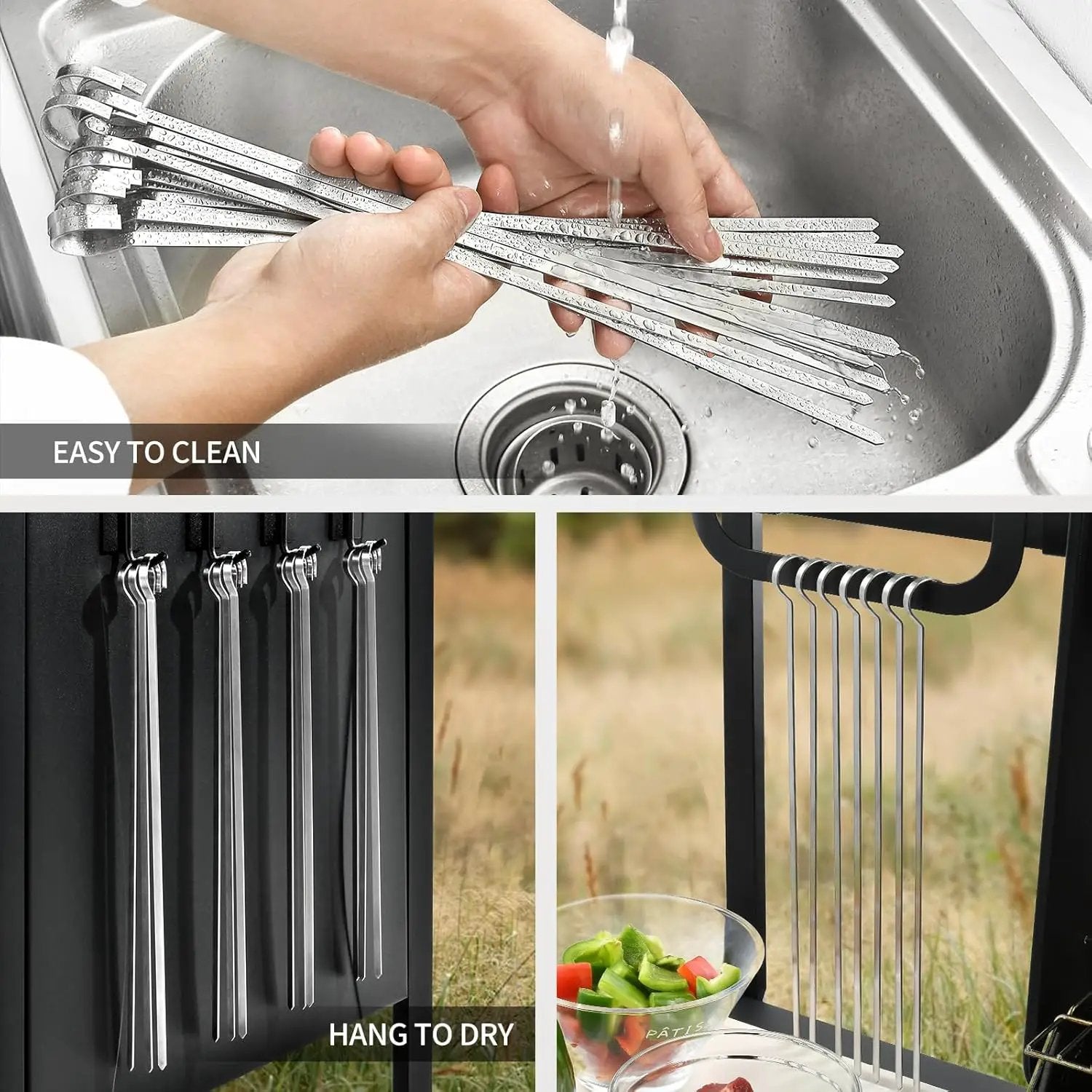 13.8" 12 Pack - Metal Flat Skewers Reusable Kabob Skewers BBQ Barbecue Skewers for Grilling, Stainless Steel by GreenHaven Gardens