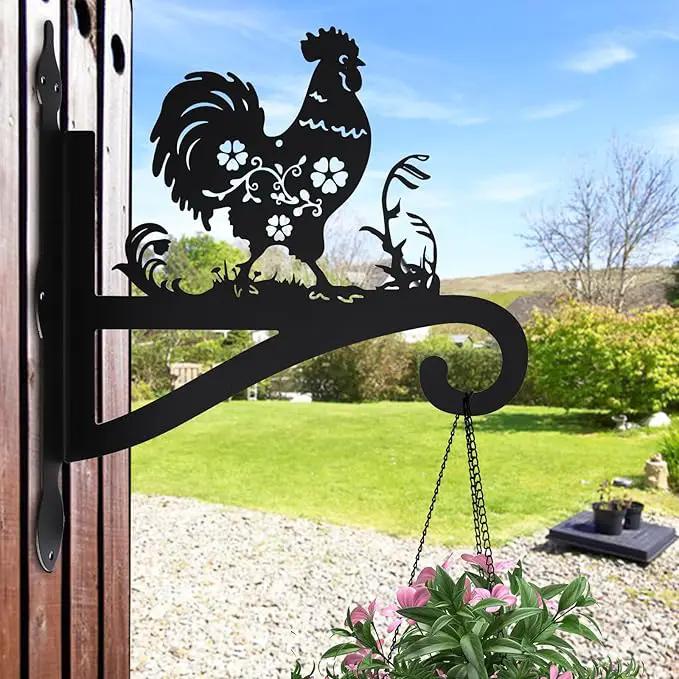 Plant Hangers Outdoor Iron Heavy Duty Ornamental Chicken Silhouette Wall Mounted Hanging Plant Bracket for Flower Pot Lantern Bird Feeder Wind Chimes Christmas Decoration by GreenHaven Gardens
