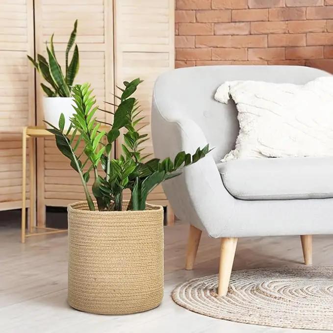 Woven Jute Plant Basket, Wicker Basket Planter for 11 inch Pot, Round Indoor Tree Pot Cover, Small Boho Storage Bin Organizer, Rustic Basket for Plants and Home Decor, 12.5” x 12.5” by GreenHaven Gardens