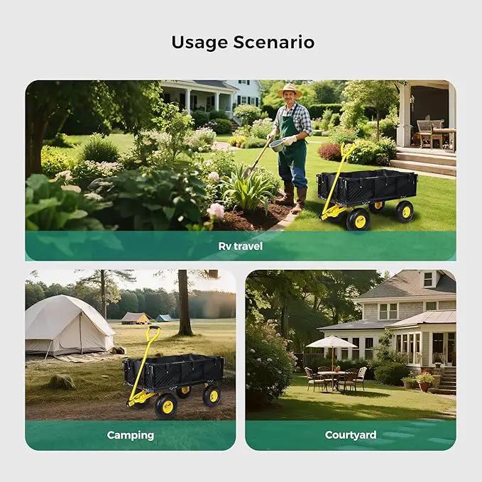 SUNNYFEEL 900 Lbs Capacity Heavy Duty Mesh Steel Garden Cart,Folding Utility Cart with Removable Side Nets, Non-Slip Rubber Base, Black & Yellow,Upgraded Version by GreenHaven Gardens