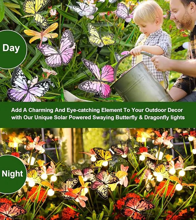Aiscool Solar Garden Lights, 4 Pack Swaying in The Wind Butterfly Light Outside, Solar Outdoor Lights,Yard Patio Pathway Lawn Decoration,Realistic Butterflies & Dragonflies by GreenHaven Gardens